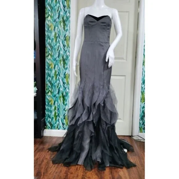 Luxury Whymisy Goth Rocker Glam Festival Mermaid Ruffle Long Gown Gray Womens S - Picture 3 of 14